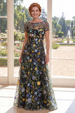 Vestido de Mãe da Noiva em Tulle Verde Verde Bordado Bateau