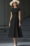 Daffodil A Line Boat Neck Vintage Cetim Long Work Dress