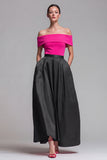 Vestido de Cerimónia Midi com Ombro a Ombro em fúcsia e Vermelho com Bolsos
