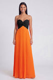 Vestido Maxi plissado cor-de-rosa e laranja A-Line com laço