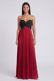 Vestido Maxi plissado cor-de-rosa e laranja A-Line com laço