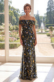 Vestido da Mãe da Noiva Bordado em Tule Verde Sereia Ombro Descoberto