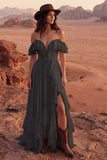 Vestido de Noiva Maxi Beach de Linha A em Marfim com Folhos