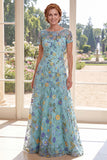 Vestido de Mãe da Noiva em Tulle Verde Verde Bordado Bateau