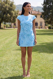 Vestido de Homecoming Bodycon Bodycon Amarelo de Decote Redondo com Flores 3D