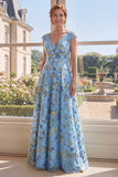 Vestido de Mãe da Noiva Verde em Tule Bordado em V, decote em V