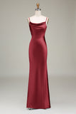 Oliva Espaghetti Correias Cetim Sheath Long Vestido Madrinha
