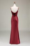 Oliva Espaghetti Correias Cetim Sheath Long Vestido Madrinha