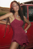 Sparkly Sequins Esparguete Branco Alças Tassel Vestido de Formatura