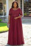 Cinza Linha-A Chiffon Renda Tamanhos Grandes Longo Vestido Mae Noiva