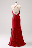 Halter Tahiti Sereia Chiffon Vestido Madrinha com Folhos