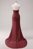 Corset Fuchsia Sereia Strapless Ruched Corset Long Prom Dress with Slit