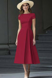 Daffodil A Line Boat Neck Vintage Cetim Long Work Dress