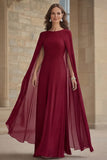 Vestido Comprido Marinha em Chiffon Tubinho para Mãe da Noiva com Capa