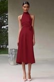 Vestidos Cerimónia Rosa Linha-A Cabeçada Midi Cetim