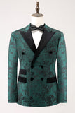 Dark Green Peak Lapela Peito Duplo 2 Peças Jacquard Homens Prom Suits