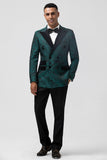 Verde Escuro Jacquard Pico Lapela 2 Peças Masculino Prom Suits