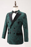 Dark Green Peak Lapela Peito Duplo 2 Peças Jacquard Homens Prom Suits