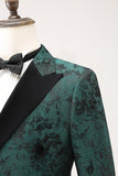 Dark Green Peak Lapela Peito Duplo 2 Peças Jacquard Homens Prom Suits