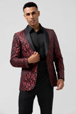 Vermelho 2 Peças Jacquard Xaile Lapela Fatos de Casamento Masculinos