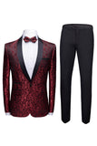 Vermelho 2 Peças Jacquard Xaile Lapela Fatos de Casamento Masculinos