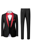 Preto 3-Pieces Xaile Lapela Slim Fit Ternos Masculinos