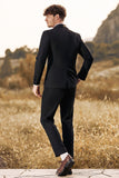 Preto 3-Pieces Xaile Lapela Slim Fit Ternos Masculinos