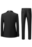 Preto 3-Pieces Xaile Lapela Slim Fit Ternos Masculinos