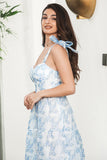 Vestido de verão azul floral Boho Maxi