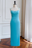 Esparguete Azul Correias Bainha Vestido de Noiva Convidado