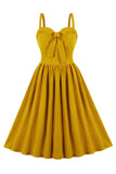 Esparguete Correias Amarelo Swing Vestido Vintage