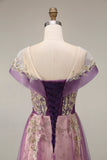 Sparkly roxo A-Line Tulle longo vestido de baile