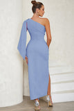 Blue One Shoulder Bodycon Vestido de Coquetel Longo