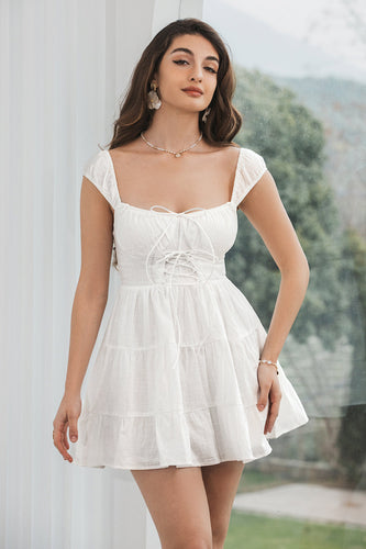 Vestido de formatura curto simples branco A-Line
