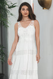 Simples Tea-length Lace White Sleeveless Boho Beach Holiday Dress