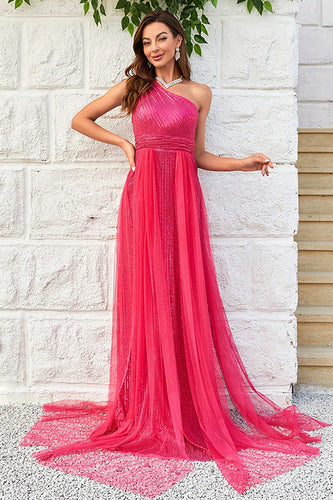 Hot Pink Um Ombro Sparkly Prom Dress