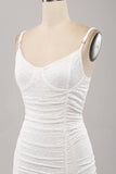 Esparguete Correias Bodycon Plissado Renda Pequeno Vestido de Formatura Branco