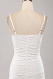Esparguete Correias Bodycon Plissado Renda Pequeno Vestido de Formatura Branco