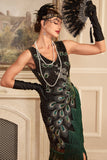 Lantejoulas Pretas Brilhantes Franjas 1920s Flapper Dress