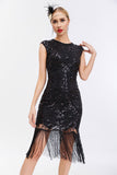 Black Sequins 1920s Gatsby vestido com franjas