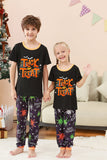 Preto e laranja aranha estampado Halloween família pijamas set