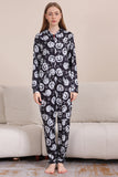 Pumpkin Print Preto Combinando Halloween One Piece Pijamas