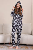 Pumpkin Print Preto Combinando Halloween One Piece Pijamas