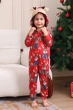 Elk Print Vermelho Combinando Natal One Piece Pijamas