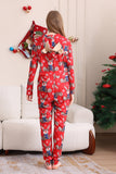 Elk Print Vermelho Combinando Natal One Piece Pijamas