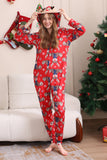 Elk Print Vermelho Combinando Natal One Piece Pijamas