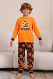 Laranja Halloween manga longa família combinando conjunto de pijama