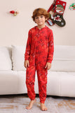 Conjunto de pijama familiar com capuz padrão vermelho