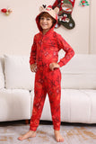 Conjunto de pijama familiar com capuz padrão vermelho