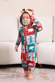 Vermelho e Verde Colorblock Natal Hooded Família Pijama set